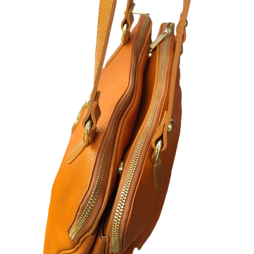 Valentina Italian Orange Pebbled Leather Shoulder Bag Classic Quiet Luxury Boho - Picture 4 of 15
